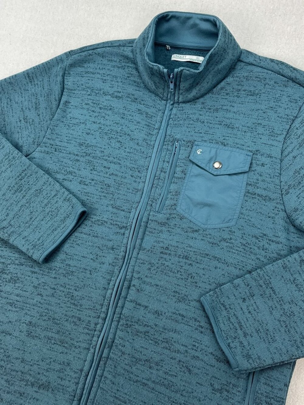 Criquet Sweater Fleece Jacket Mens XL Heather Teal Blue Full-Zip Sweatshirt Golf